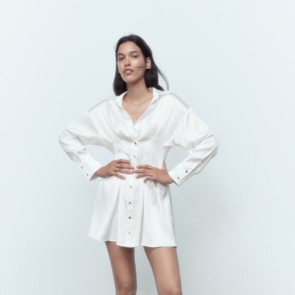 NWT Zara white dress faux silk